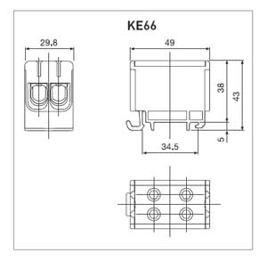 [b]Чертеж клеммы KE66[/b]    В случае проводки из гибких токопроводящих жил с нижеуказанной площадью  сечения рекомендуется испо