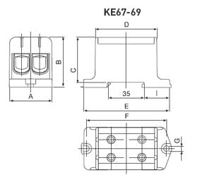[b]Чертеж клемм KE67-69[/b]      Клеммы серии KE69 устанавливаются на основание только с помощью винта.